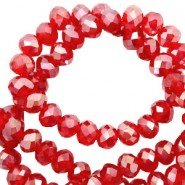 Faceted glass beads 4x3mm disc Carmine red opal-diamond coating